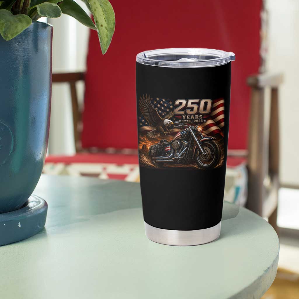 Retro Biker USA 250th Anniversary Tumbler Cup American Flag Motorcycle Eagle Independence Day