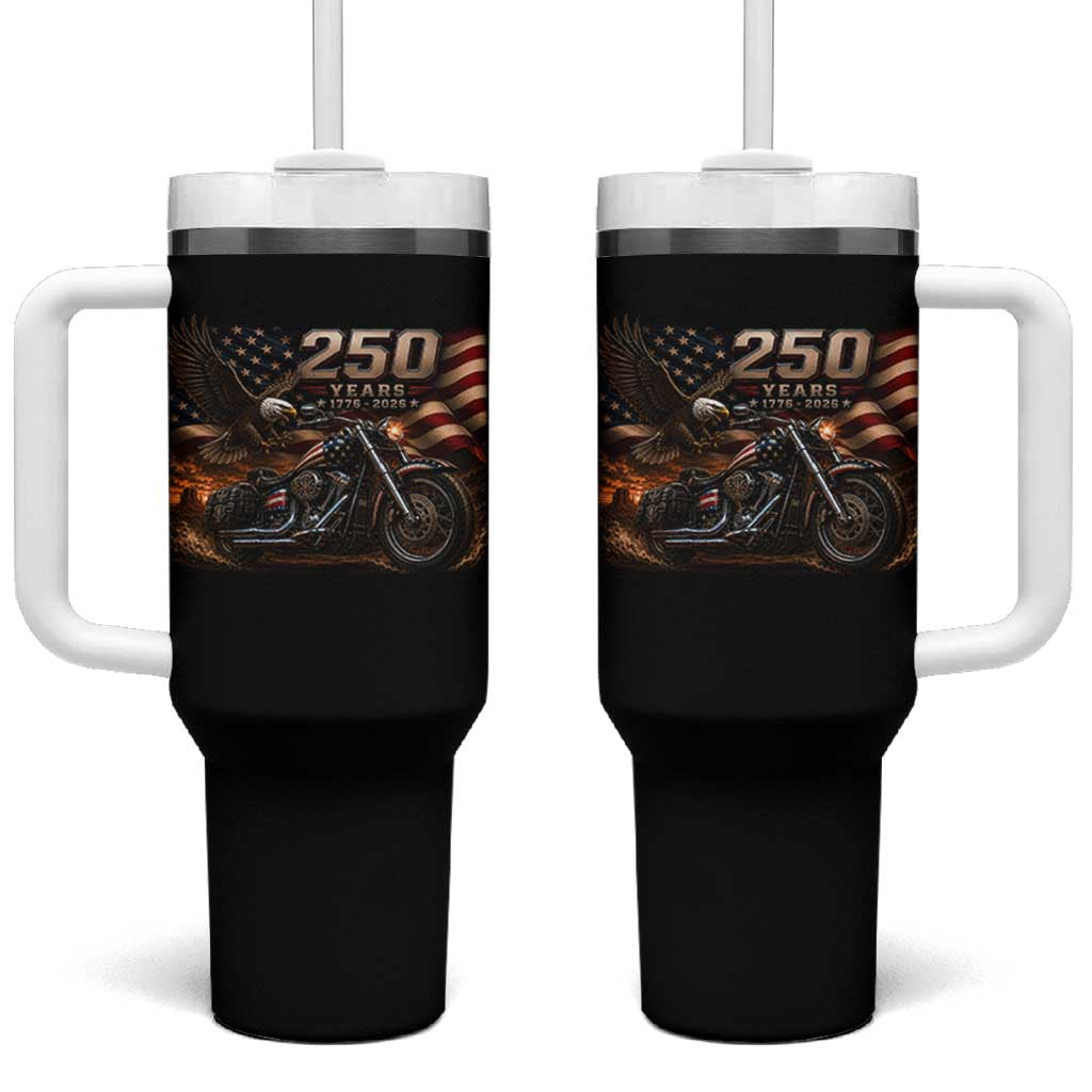 Retro Biker USA 250th Anniversary Tumbler With Handle American Flag Motorcycle Eagle Independence Day
