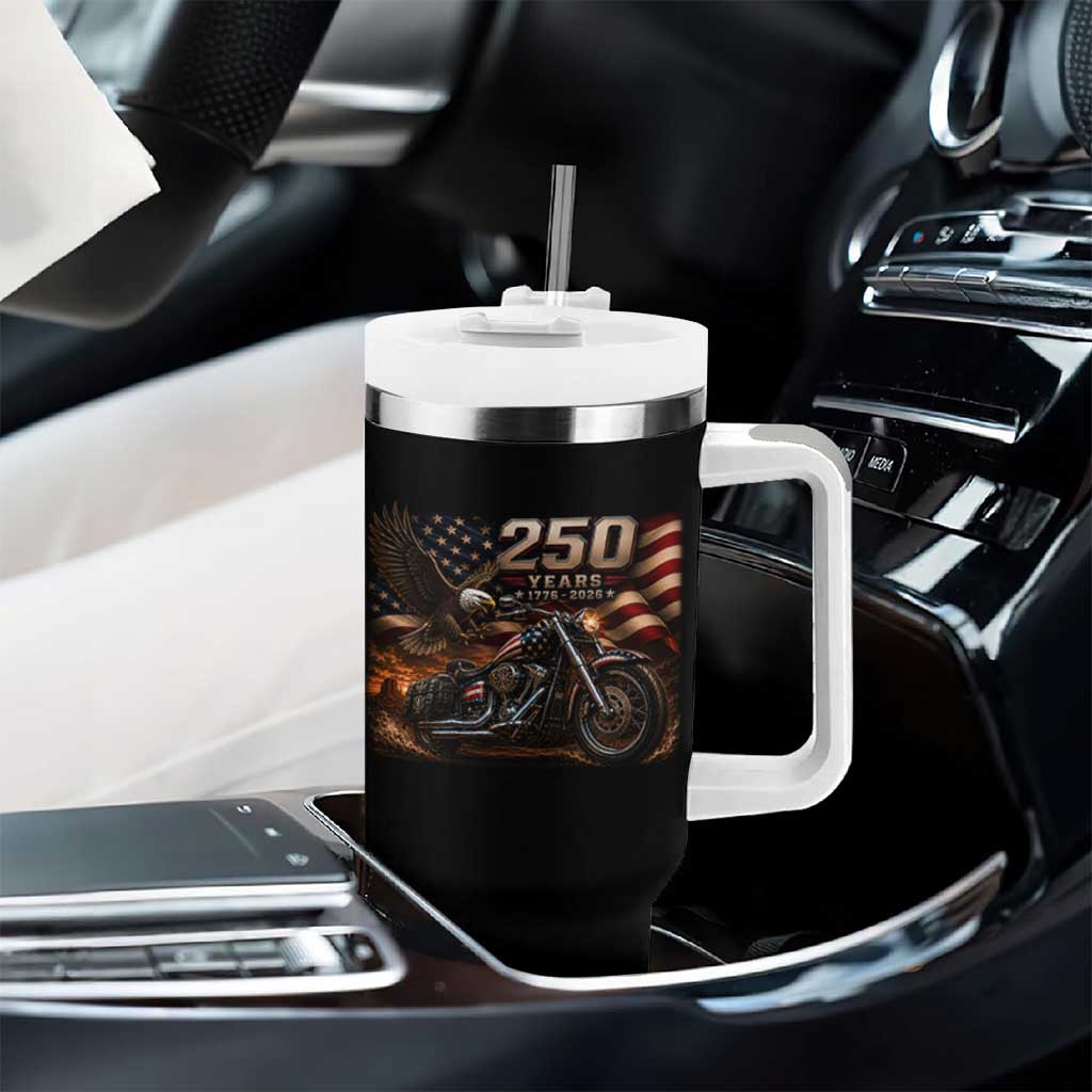 Retro Biker USA 250th Anniversary Tumbler With Handle American Flag Motorcycle Eagle Independence Day