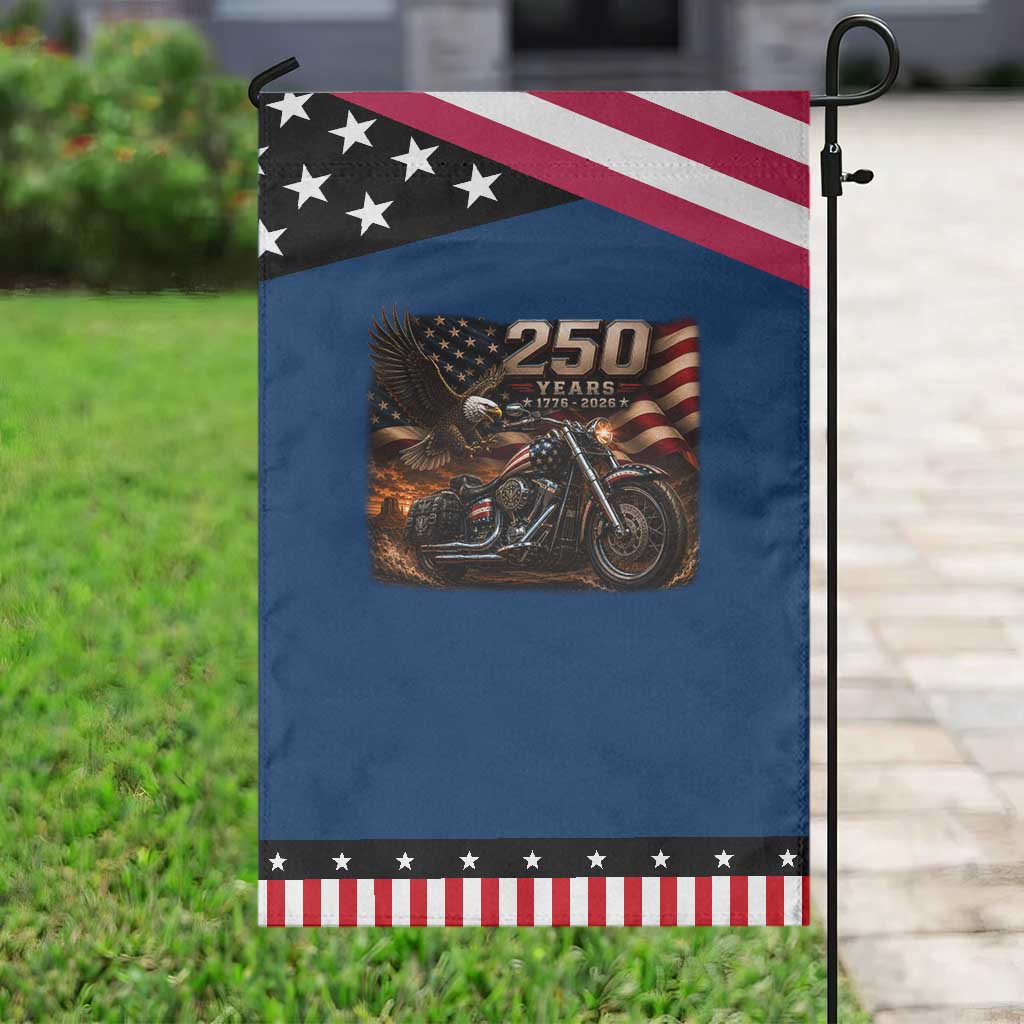 Retro Biker USA 250th Anniversary Patriotic Garden Flag American Flag Motorcycle Eagle Independence Day
