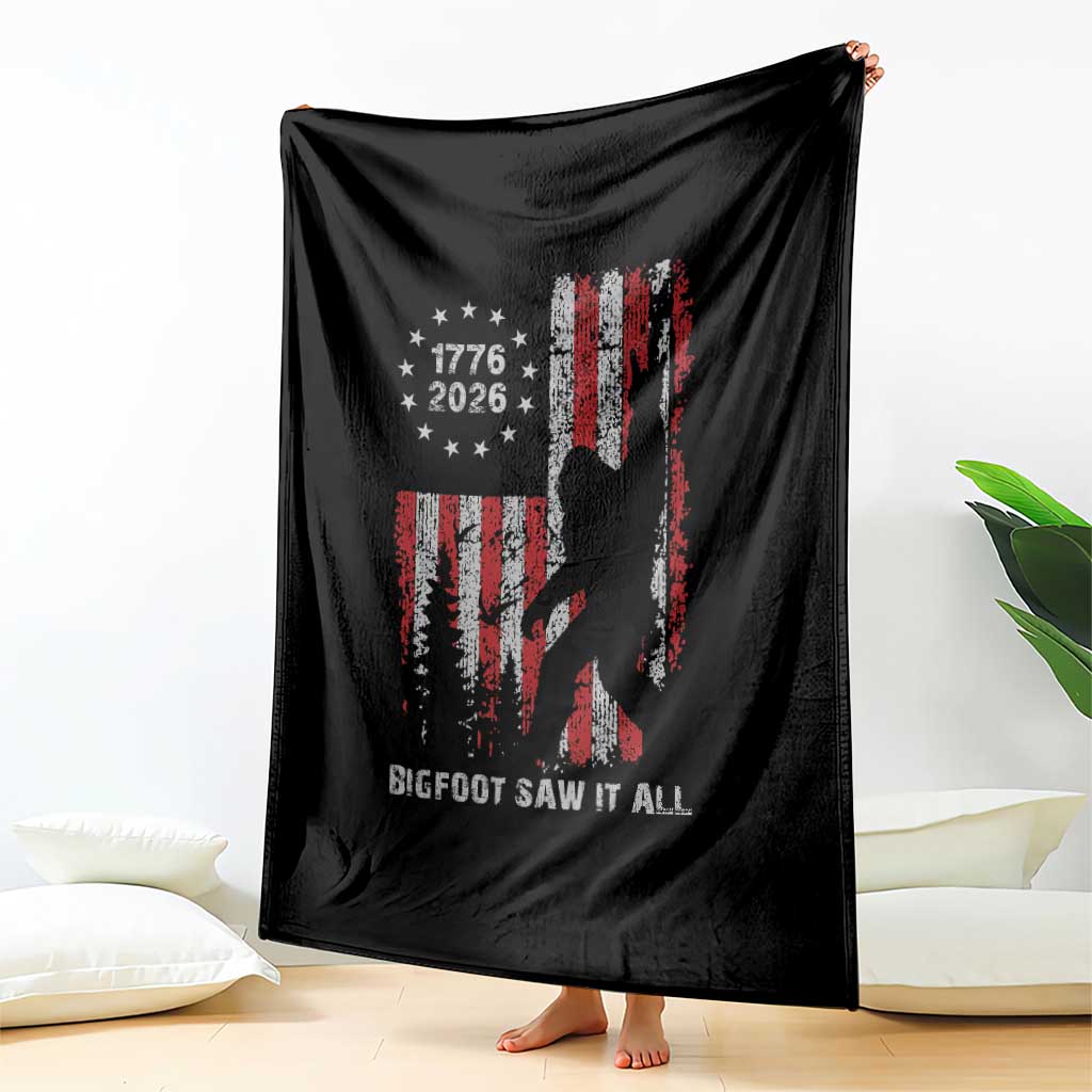 Bigfoot Sasquatch USA 250th Anniversary Throw Blanket Retro Bigfoot Saw It All 250 Years 1776 2026 4th of July