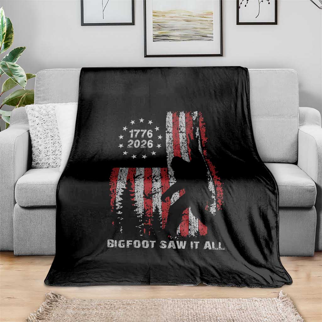 Bigfoot Sasquatch USA 250th Anniversary Throw Blanket Retro Bigfoot Saw It All 250 Years 1776 2026 4th of July