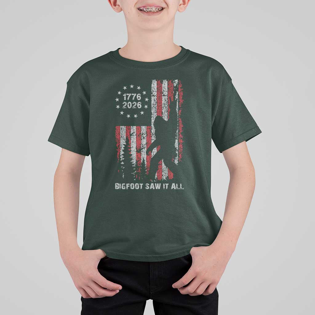 Bigfoot Sasquatch USA 250th Anniversary T Shirt For Kid Retro Bigfoot Saw It All 250 Years 1776 2026 4th of July