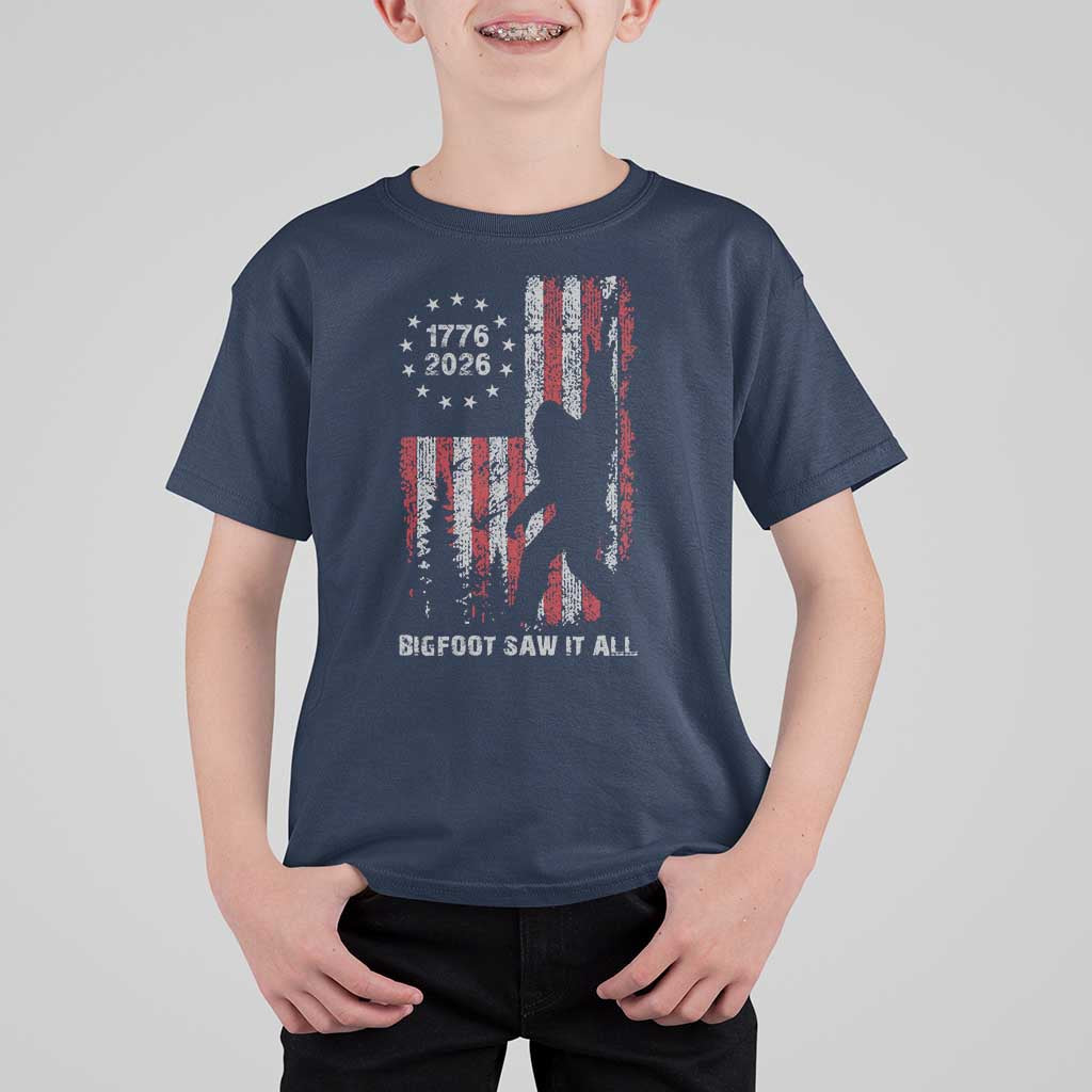 Bigfoot Sasquatch USA 250th Anniversary T Shirt For Kid Retro Bigfoot Saw It All 250 Years 1776 2026 4th of July