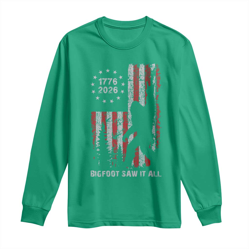 Bigfoot Sasquatch USA 250th Anniversary Long Sleeve Shirt Retro Bigfoot Saw It All 250 Years 1776 2026 4th of July