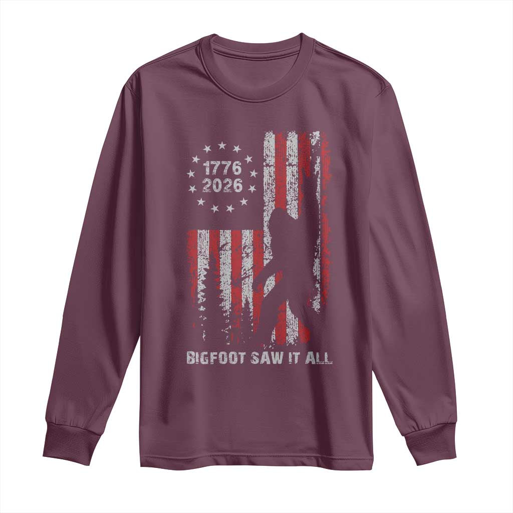 Bigfoot Sasquatch USA 250th Anniversary Long Sleeve Shirt Retro Bigfoot Saw It All 250 Years 1776 2026 4th of July