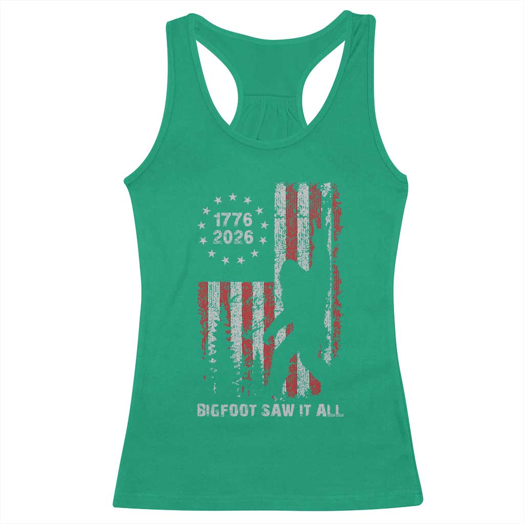 Bigfoot Sasquatch USA 250th Anniversary Racerback Tank Top Retro Bigfoot Saw It All 250 Years 1776 2026 4th of July