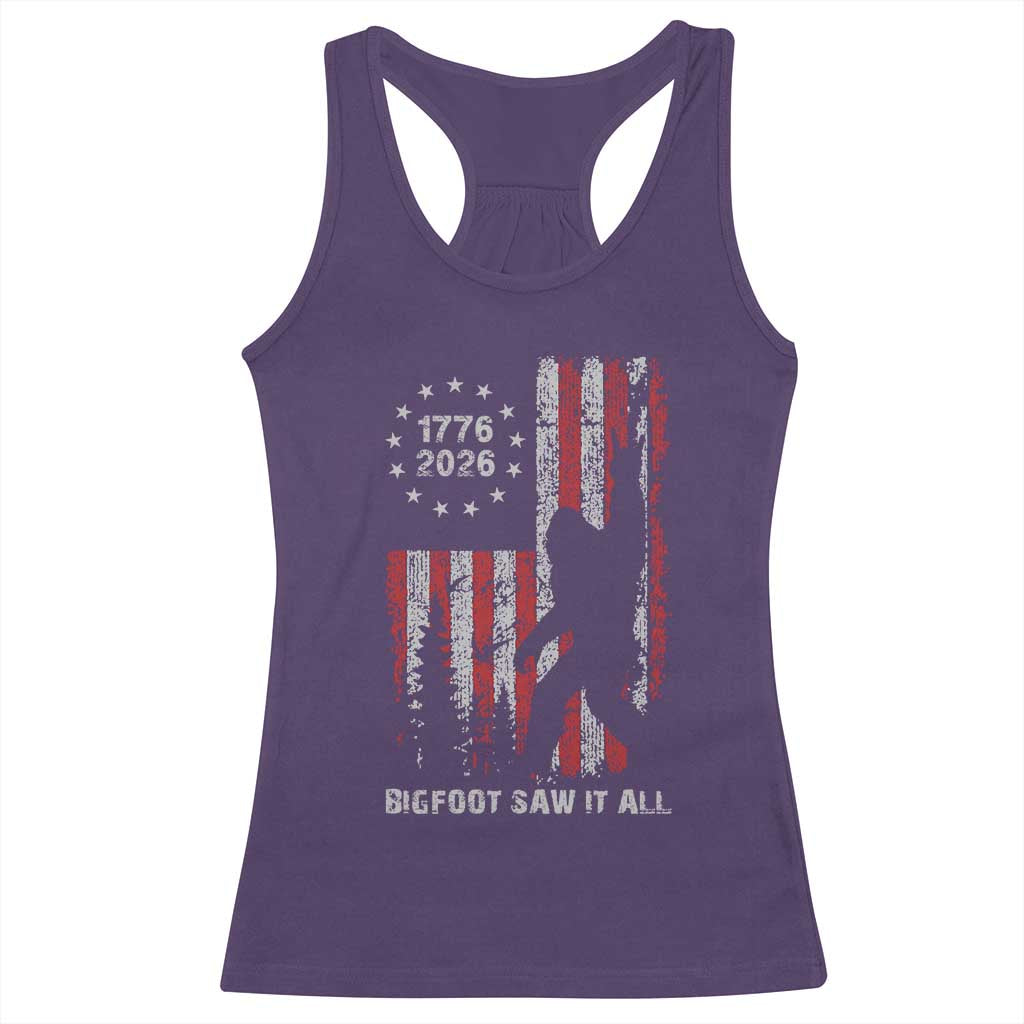 Bigfoot Sasquatch USA 250th Anniversary Racerback Tank Top Retro Bigfoot Saw It All 250 Years 1776 2026 4th of July