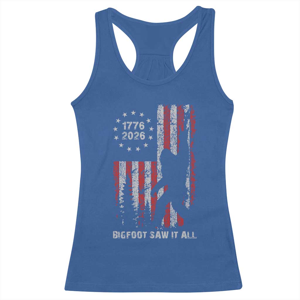 Bigfoot Sasquatch USA 250th Anniversary Racerback Tank Top Retro Bigfoot Saw It All 250 Years 1776 2026 4th of July