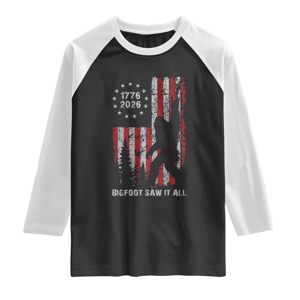 Bigfoot Sasquatch USA 250th Anniversary Raglan Shirt Retro Bigfoot Saw It All 250 Years 1776 2026 4th of July