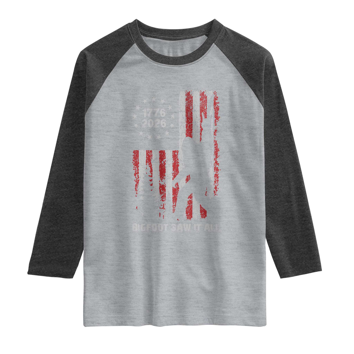 Bigfoot Sasquatch USA 250th Anniversary Raglan Shirt Retro Bigfoot Saw It All 250 Years 1776 2026 4th of July