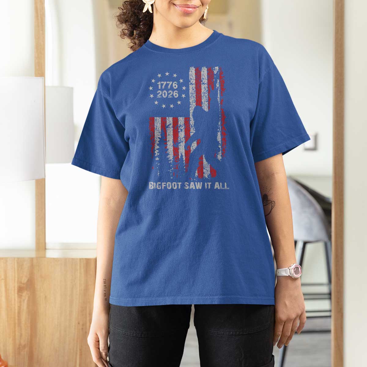 Bigfoot Sasquatch USA 250th Anniversary T Shirt For Women Retro Bigfoot Saw It All 250 Years 1776 2026 4th of July