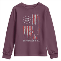 Bigfoot Sasquatch USA 250th Anniversary Youth Sweatshirt Retro Bigfoot Saw It All 250 Years 1776 2026 4th of July