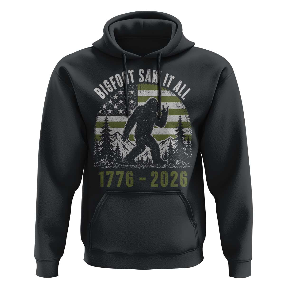 Retro Bigfoot Saw It All USA 250th Anniversary Hoodie 250 Years 1776 2026 4th of July Sasquatch Flag