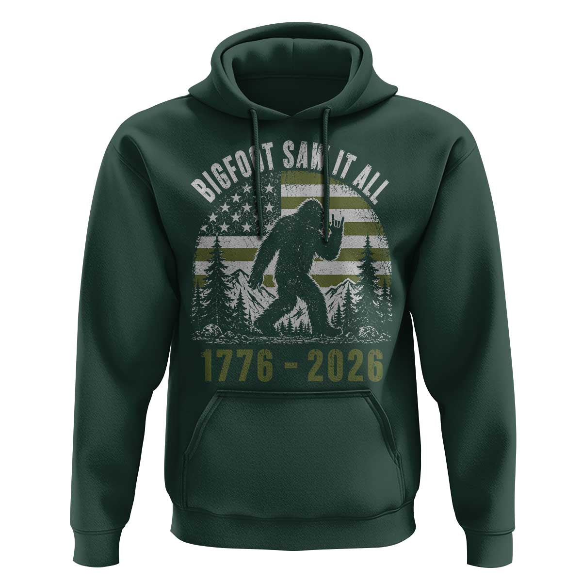 Retro Bigfoot Saw It All USA 250th Anniversary Hoodie 250 Years 1776 2026 4th of July Sasquatch Flag