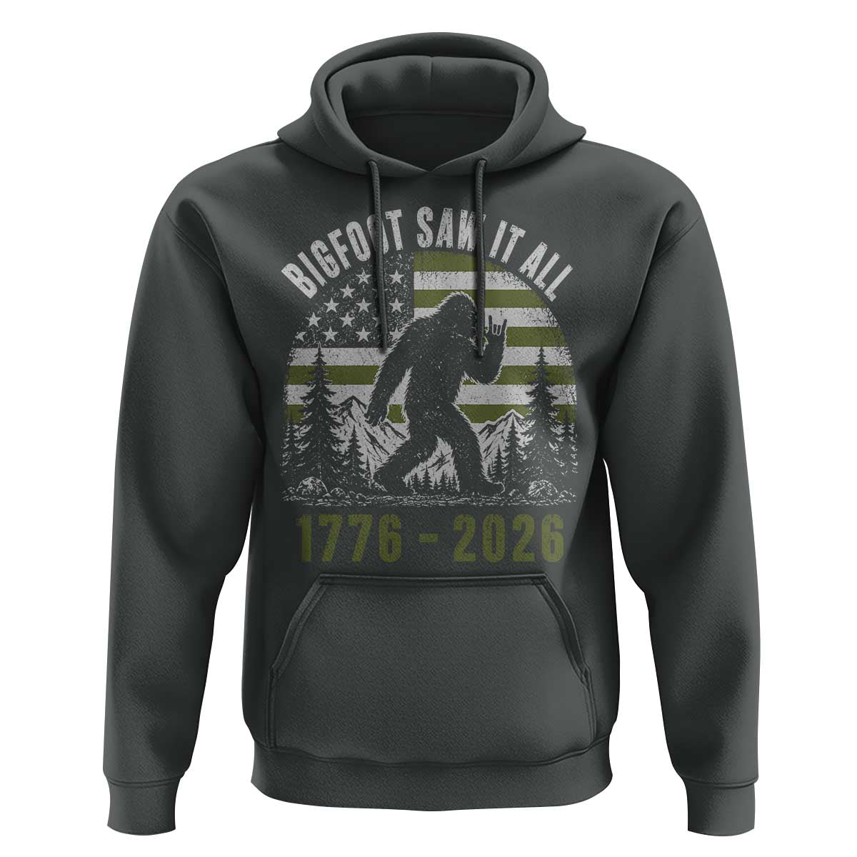 Retro Bigfoot Saw It All USA 250th Anniversary Hoodie 250 Years 1776 2026 4th of July Sasquatch Flag