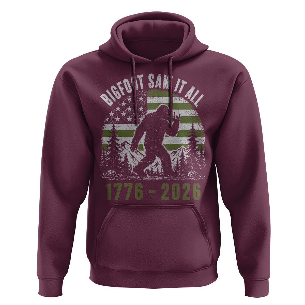 Retro Bigfoot Saw It All USA 250th Anniversary Hoodie 250 Years 1776 2026 4th of July Sasquatch Flag