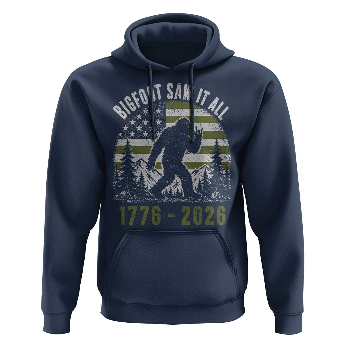 Retro Bigfoot Saw It All USA 250th Anniversary Hoodie 250 Years 1776 2026 4th of July Sasquatch Flag