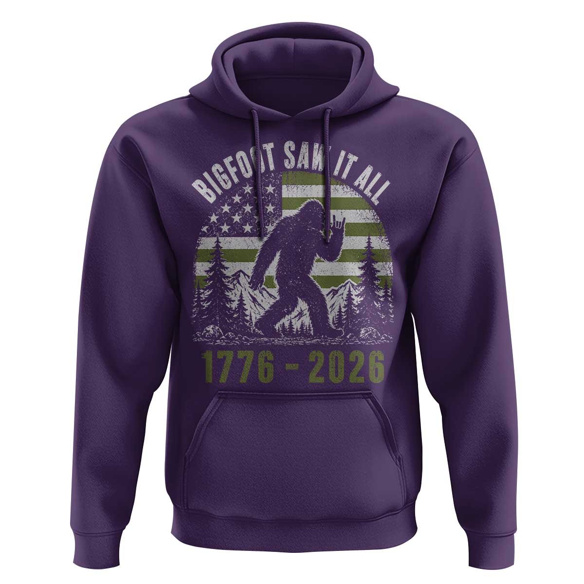 Retro Bigfoot Saw It All USA 250th Anniversary Hoodie 250 Years 1776 2026 4th of July Sasquatch Flag