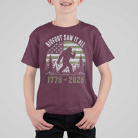 Retro Bigfoot Saw It All USA 250th Anniversary T Shirt For Kid 250 Years 1776 2026 4th of July Sasquatch Flag