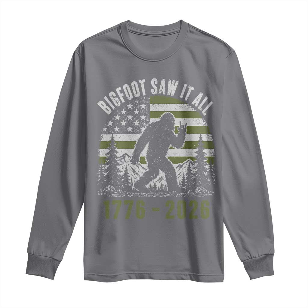 Retro Bigfoot Saw It All USA 250th Anniversary Long Sleeve Shirt 250 Years 1776 2026 4th of July Sasquatch Flag