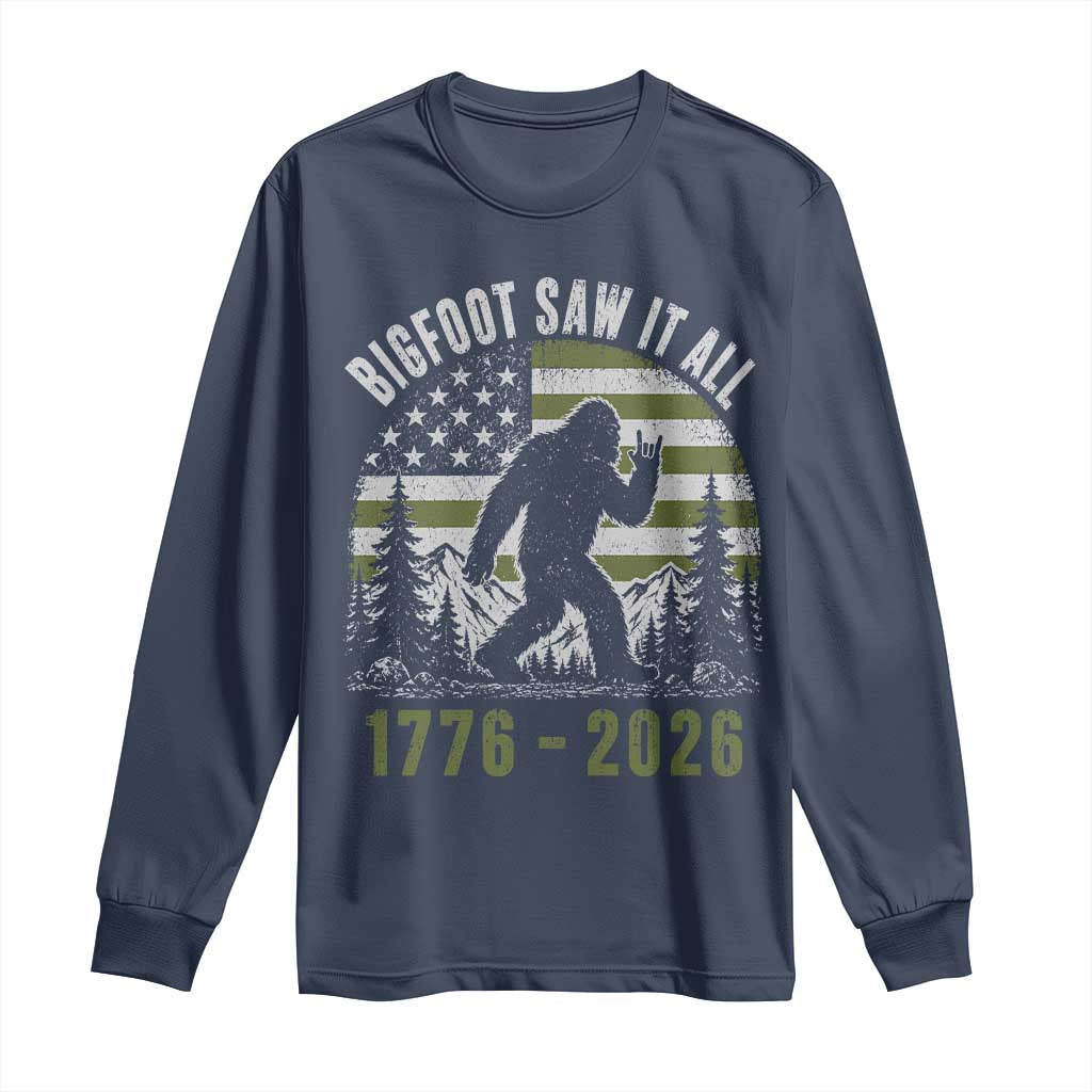 Retro Bigfoot Saw It All USA 250th Anniversary Long Sleeve Shirt 250 Years 1776 2026 4th of July Sasquatch Flag