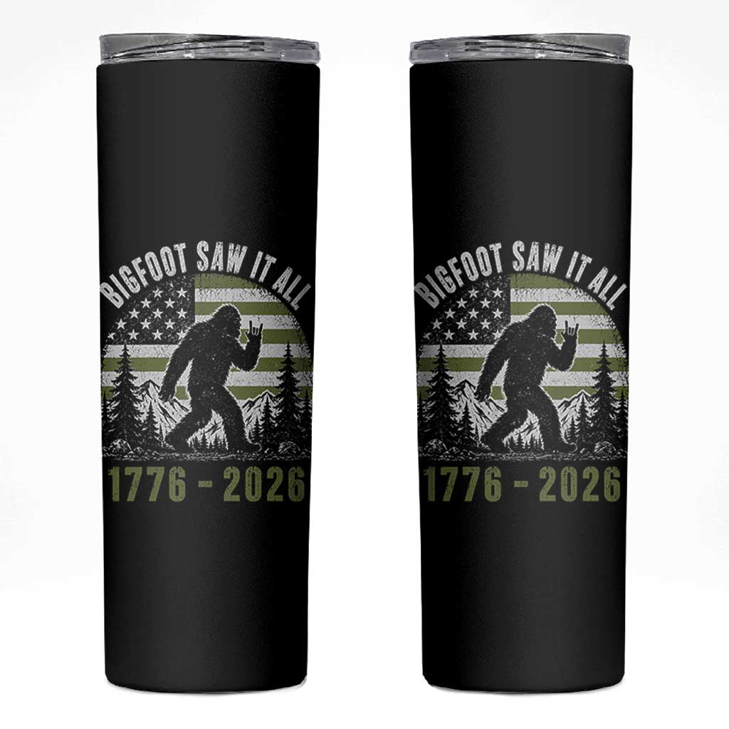 Retro Bigfoot Saw It All USA 250th Anniversary Skinny Tumbler 250 Years 1776 2026 4th of July Sasquatch Flag