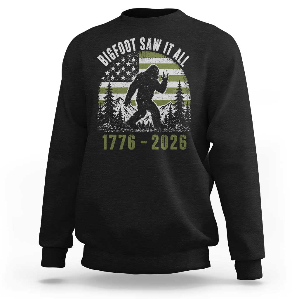 Retro Bigfoot Saw It All USA 250th Anniversary Sweatshirt 250 Years 1776 2026 4th of July Sasquatch Flag