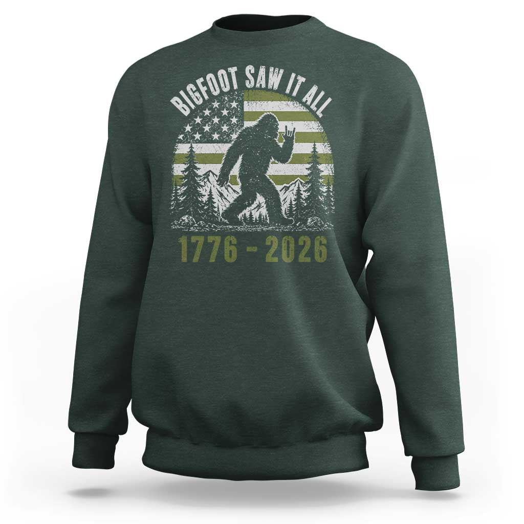 Retro Bigfoot Saw It All USA 250th Anniversary Sweatshirt 250 Years 1776 2026 4th of July Sasquatch Flag