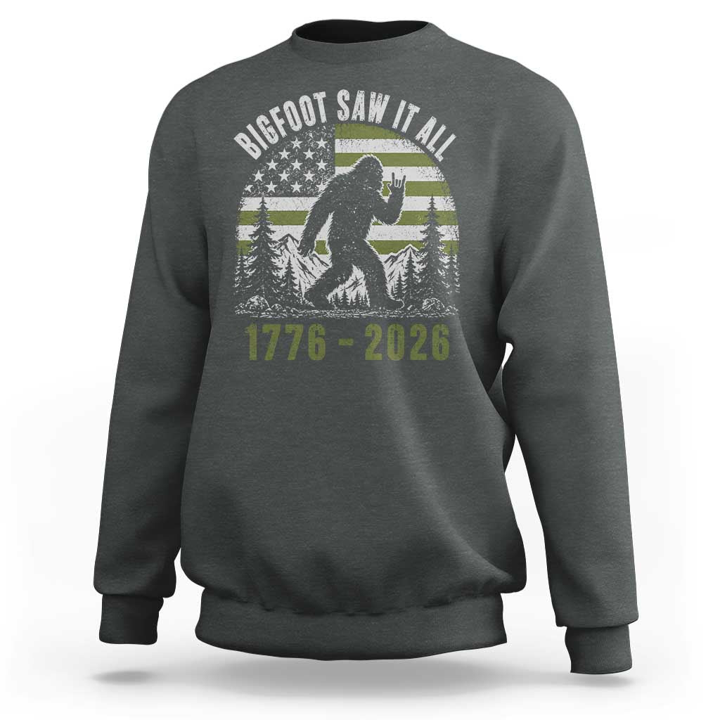 Retro Bigfoot Saw It All USA 250th Anniversary Sweatshirt 250 Years 1776 2026 4th of July Sasquatch Flag