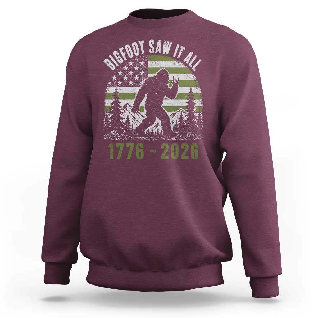 Retro Bigfoot Saw It All USA 250th Anniversary Sweatshirt 250 Years 1776 2026 4th of July Sasquatch Flag