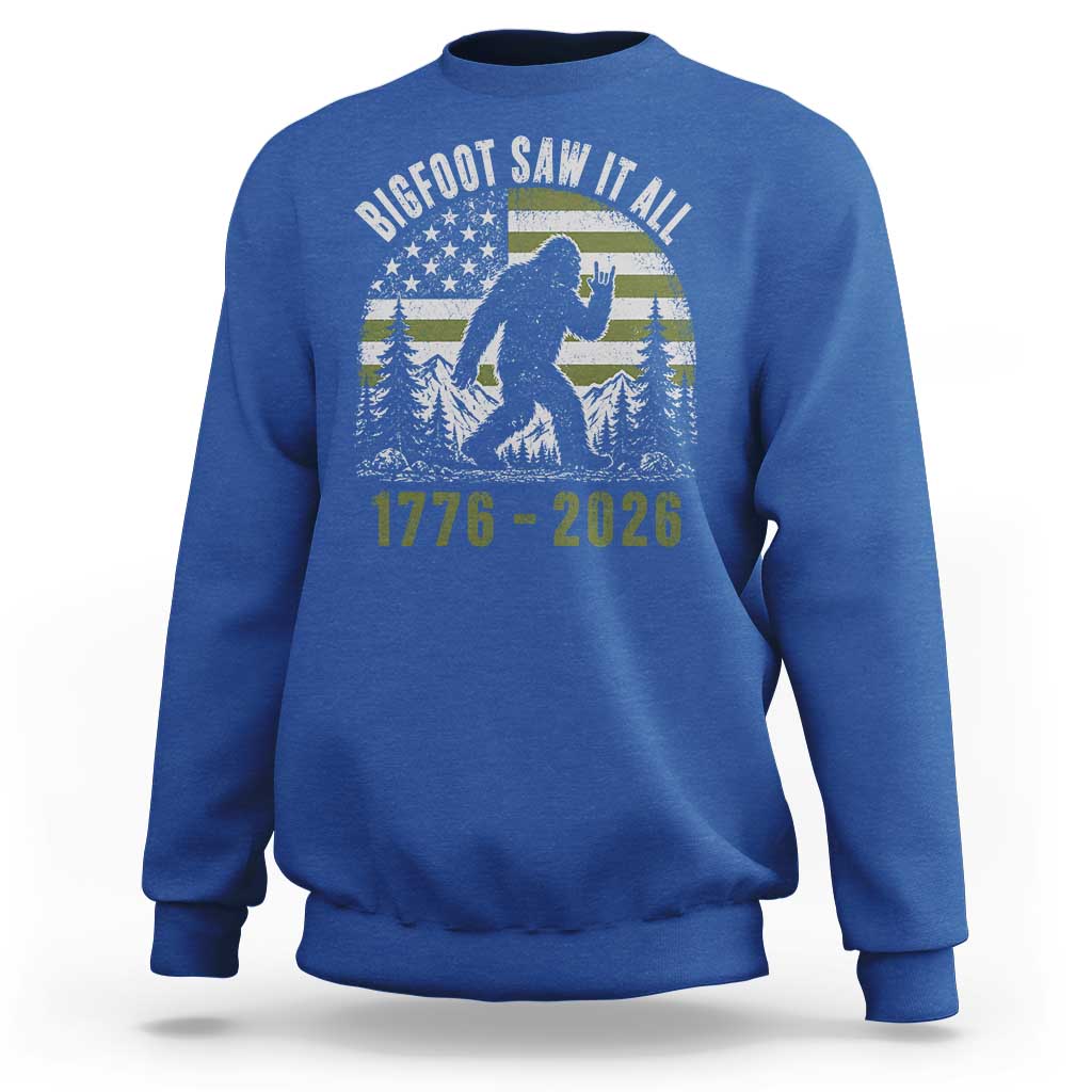 Retro Bigfoot Saw It All USA 250th Anniversary Sweatshirt 250 Years 1776 2026 4th of July Sasquatch Flag