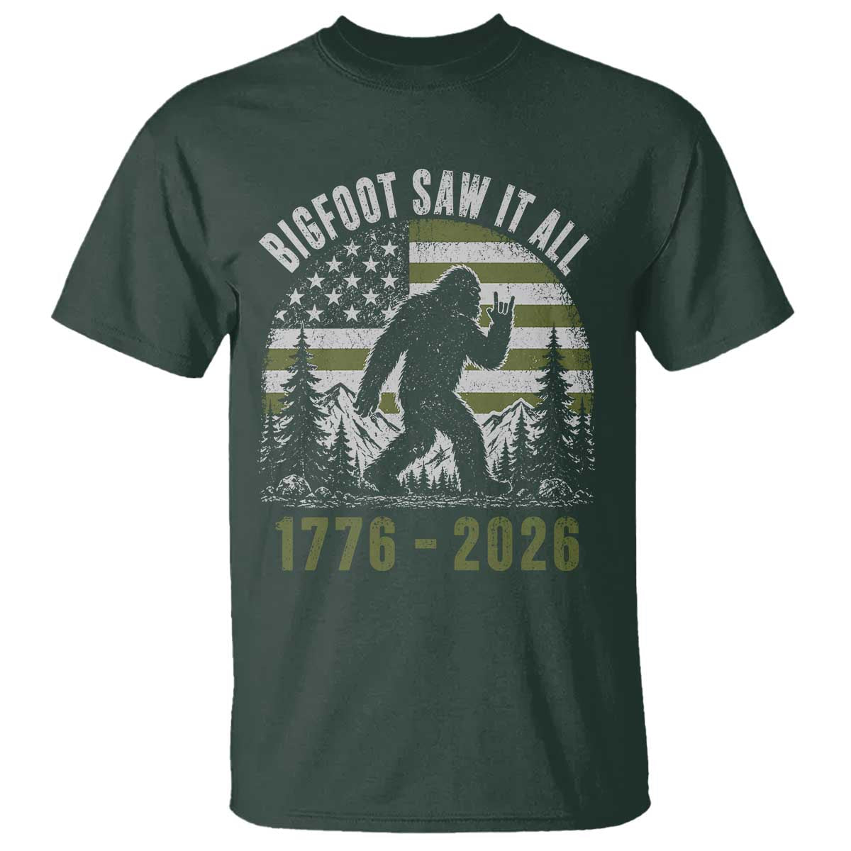Retro Bigfoot Saw It All USA 250th Anniversary T Shirt 250 Years 1776 2026 4th of July Sasquatch Flag