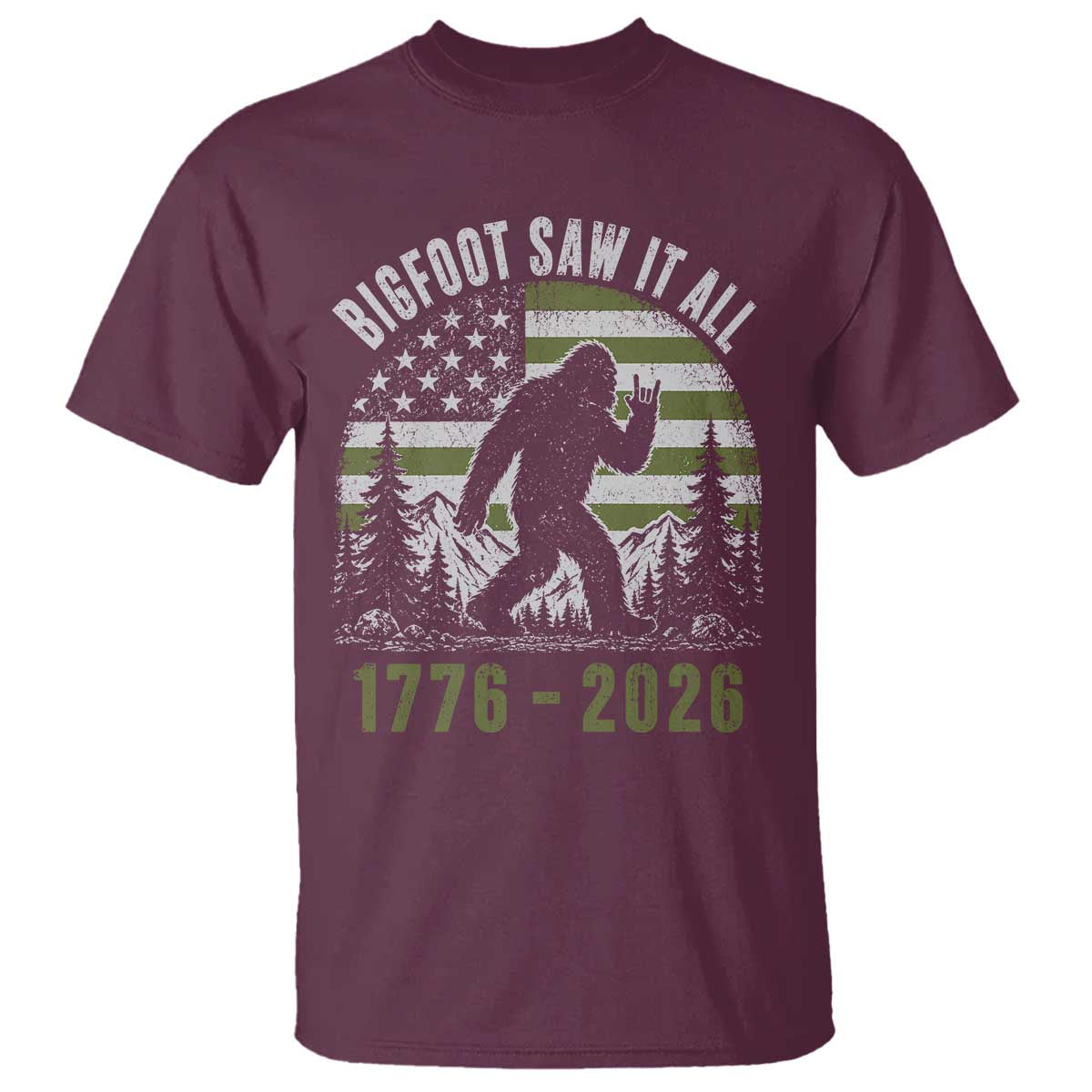 Retro Bigfoot Saw It All USA 250th Anniversary T Shirt 250 Years 1776 2026 4th of July Sasquatch Flag