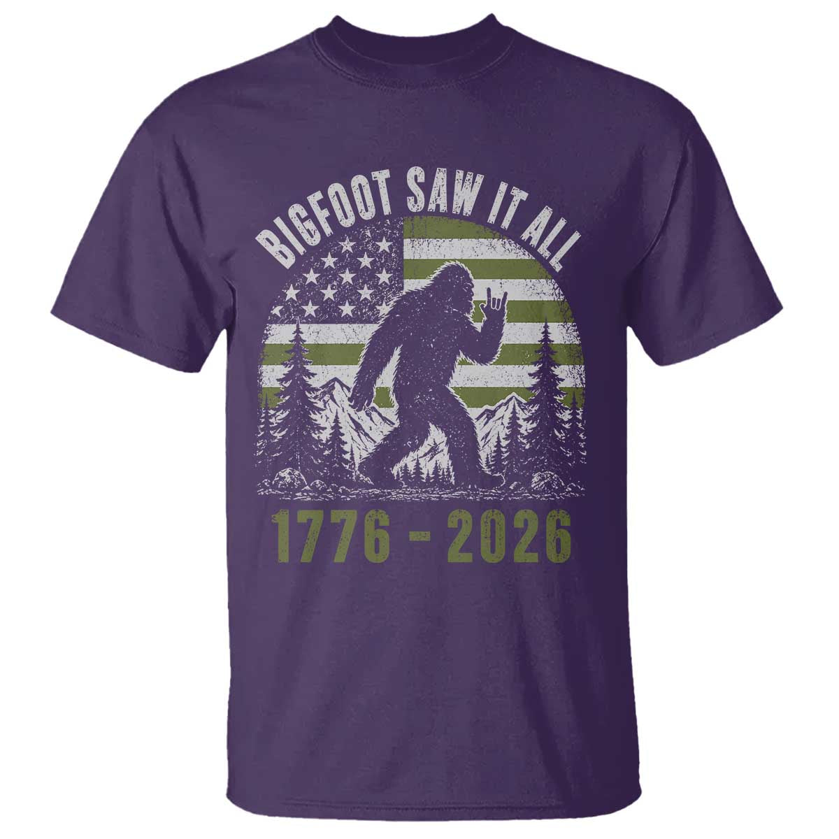 Retro Bigfoot Saw It All USA 250th Anniversary T Shirt 250 Years 1776 2026 4th of July Sasquatch Flag