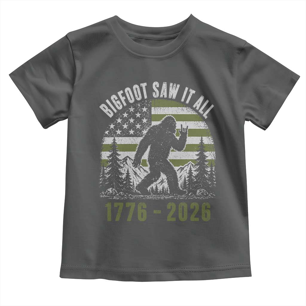 Retro Bigfoot Saw It All USA 250th Anniversary Toddler T Shirt 250 Years 1776 2026 4th of July Sasquatch Flag