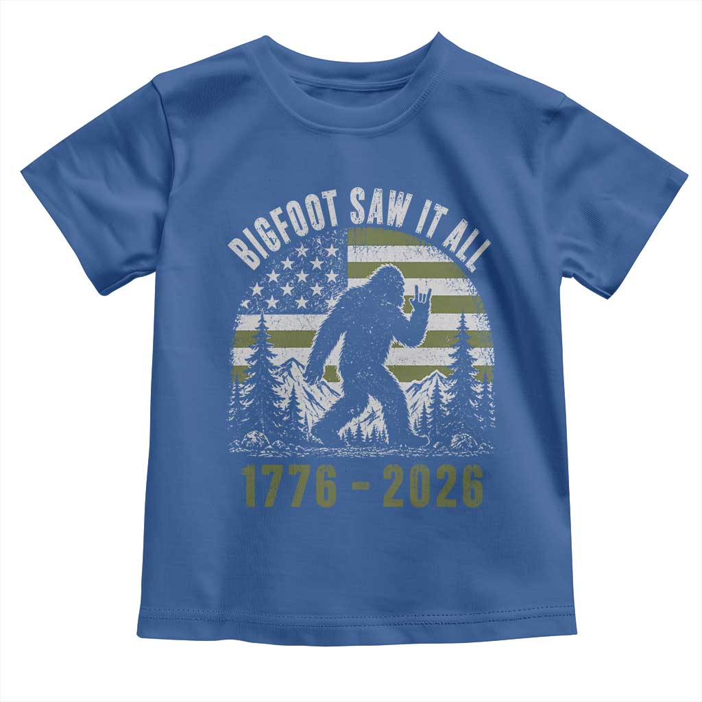 Retro Bigfoot Saw It All USA 250th Anniversary Toddler T Shirt 250 Years 1776 2026 4th of July Sasquatch Flag