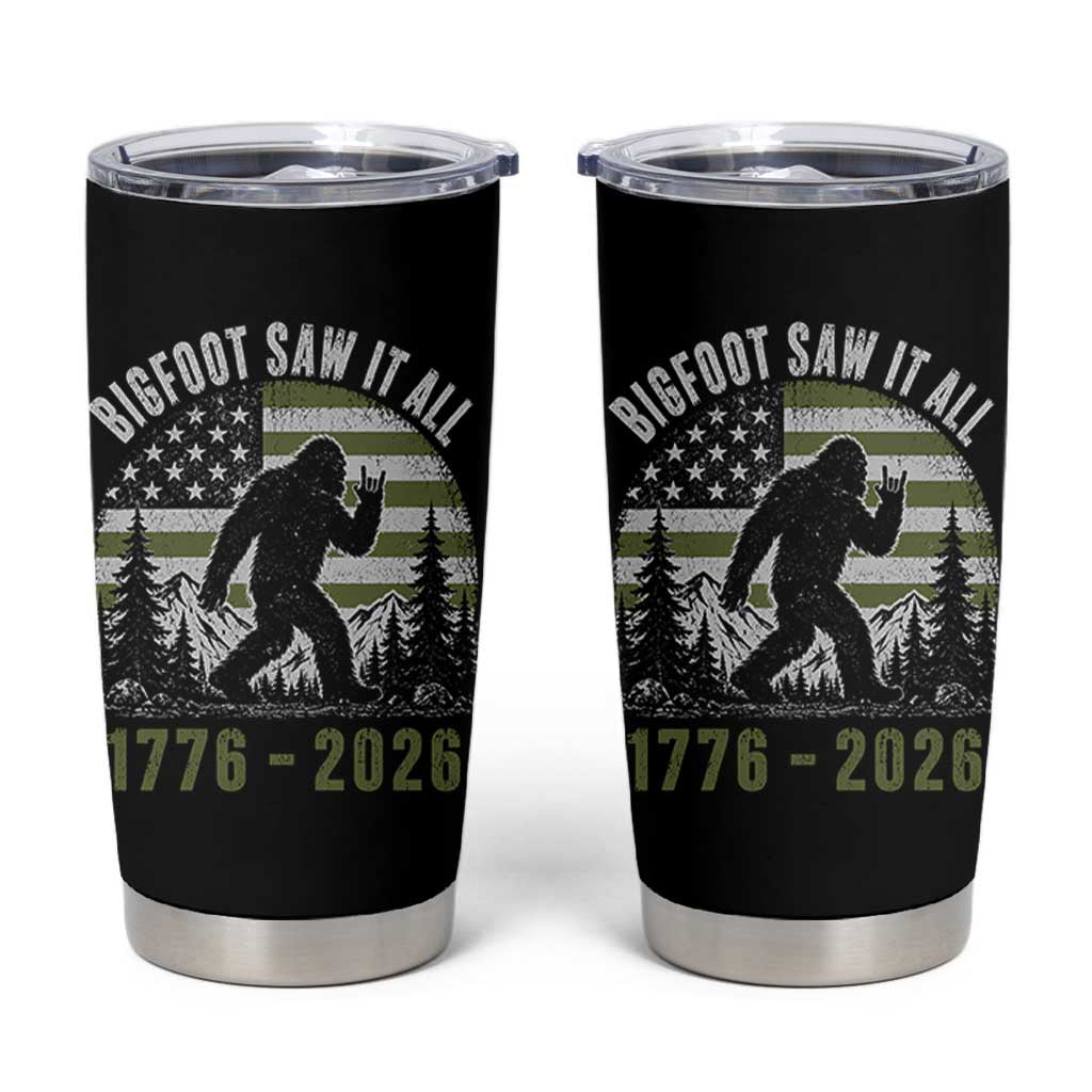 Retro Bigfoot Saw It All USA 250th Anniversary Tumbler Cup 250 Years 1776 2026 4th of July Sasquatch Flag