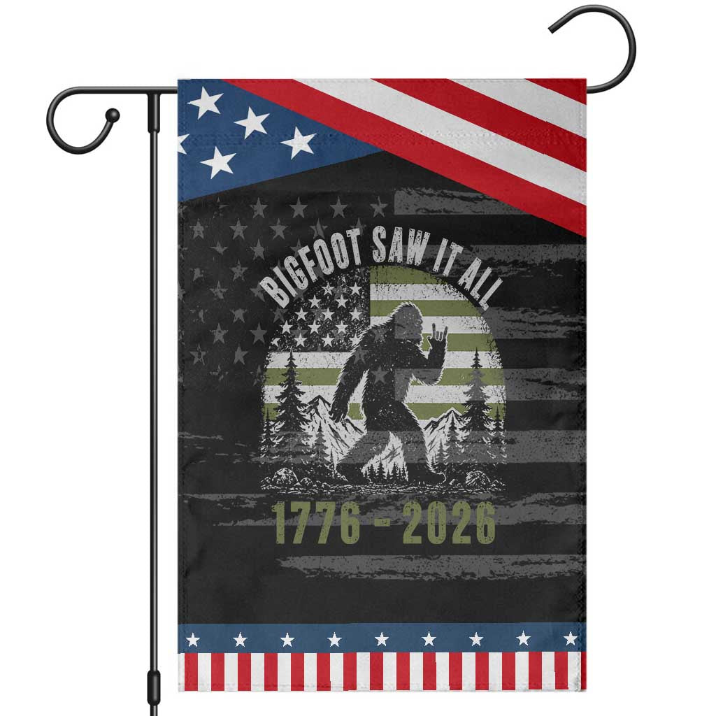 Retro Bigfoot Saw It All USA 250th Anniversary Patriotic Garden Flag 250 Years 1776 2026 4th of July Sasquatch Flag