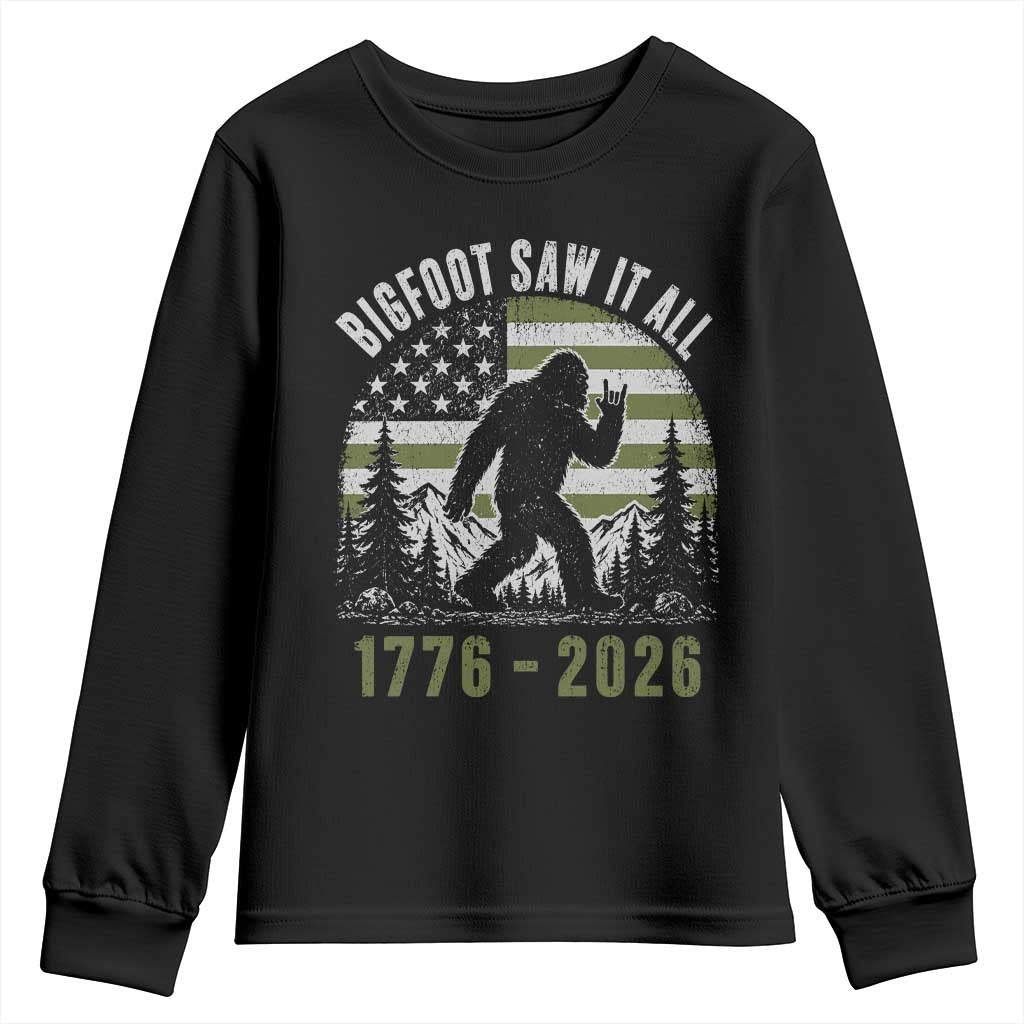 Retro Bigfoot Saw It All USA 250th Anniversary Youth Sweatshirt 250 Years 1776 2026 4th of July Sasquatch Flag