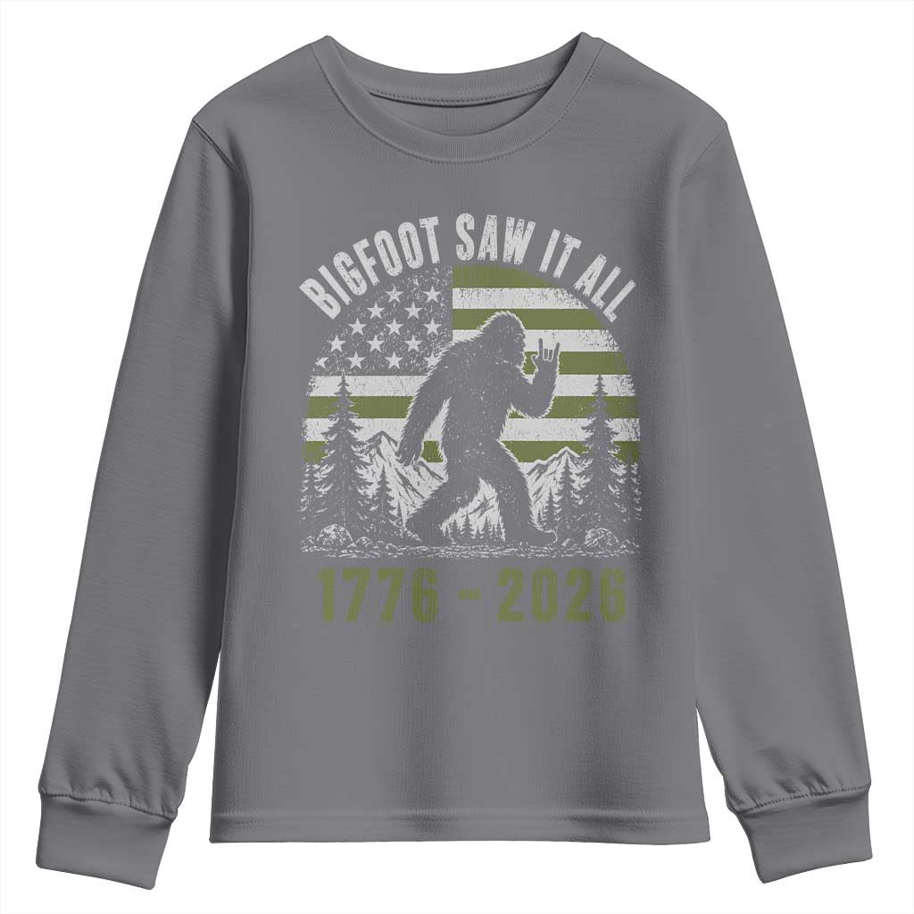 Retro Bigfoot Saw It All USA 250th Anniversary Youth Sweatshirt 250 Years 1776 2026 4th of July Sasquatch Flag