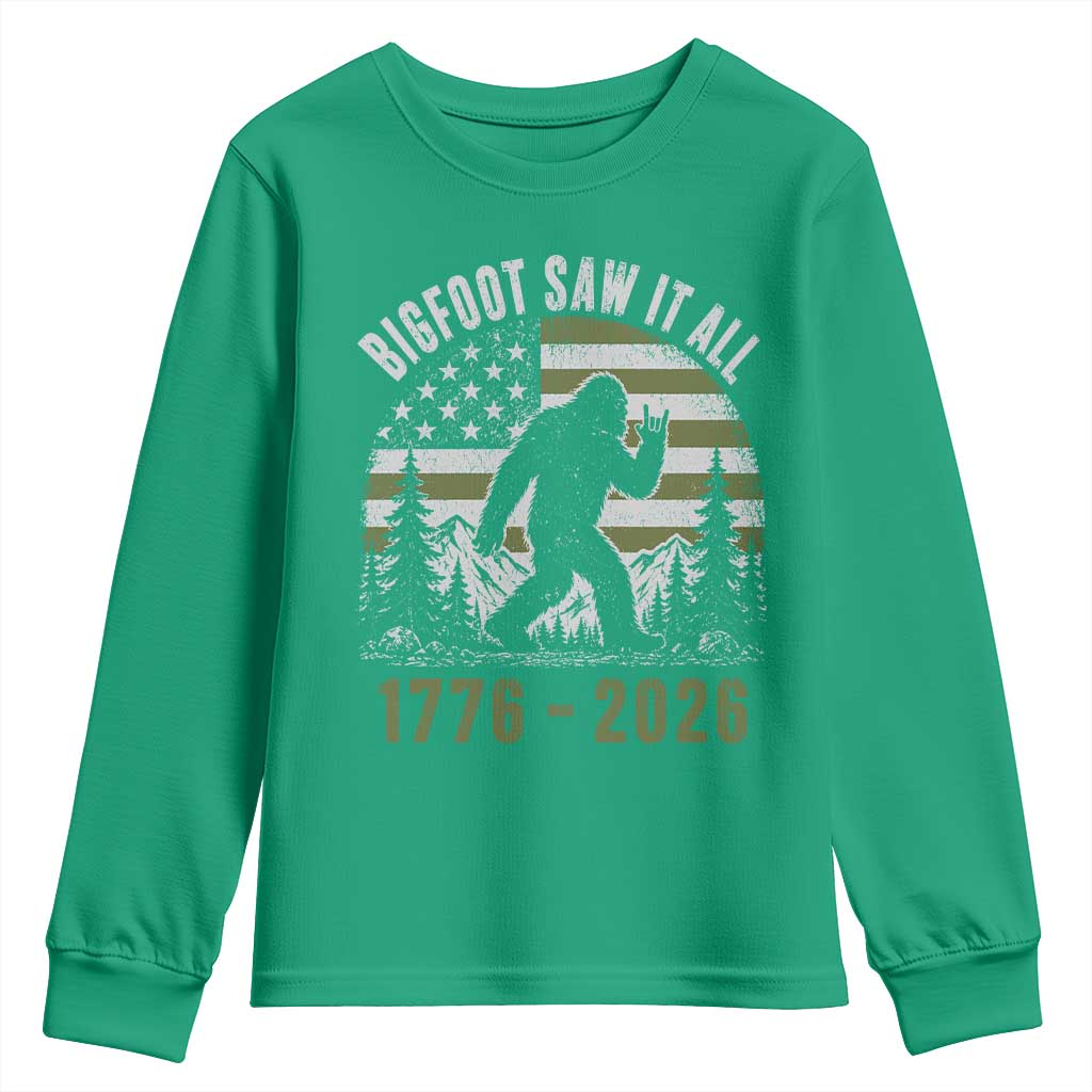 Retro Bigfoot Saw It All USA 250th Anniversary Youth Sweatshirt 250 Years 1776 2026 4th of July Sasquatch Flag