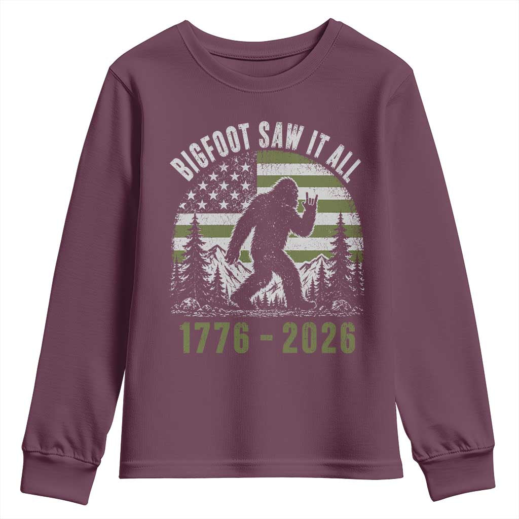Retro Bigfoot Saw It All USA 250th Anniversary Youth Sweatshirt 250 Years 1776 2026 4th of July Sasquatch Flag