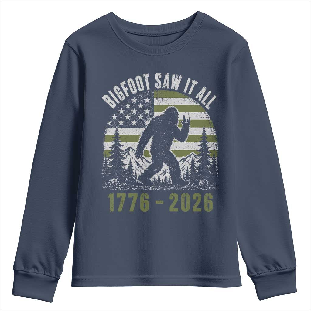 Retro Bigfoot Saw It All USA 250th Anniversary Youth Sweatshirt 250 Years 1776 2026 4th of July Sasquatch Flag
