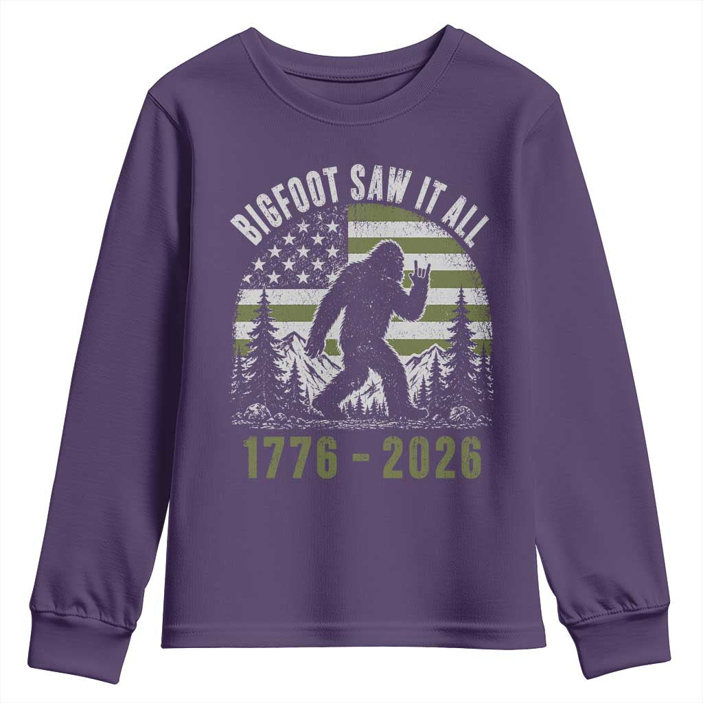 Retro Bigfoot Saw It All USA 250th Anniversary Youth Sweatshirt 250 Years 1776 2026 4th of July Sasquatch Flag
