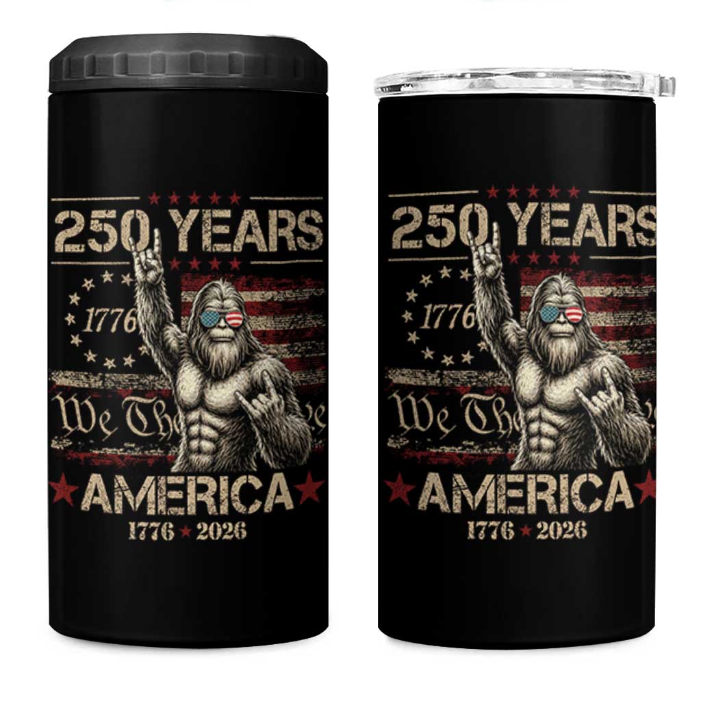 Bigfoot Sasquatch USA 250th Anniversary 4 in 1 Can Cooler Tumbler Retro 250 Years 1776 2026 4th of July Independence Day
