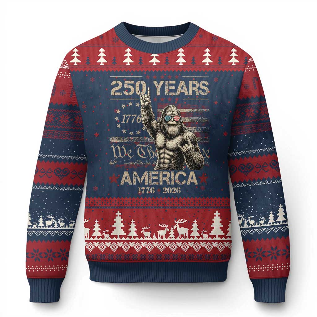 Bigfoot Sasquatch USA 250th Anniversary Ugly Christmas Sweater Retro 250 Years 1776 2026 4th of July Independence Day