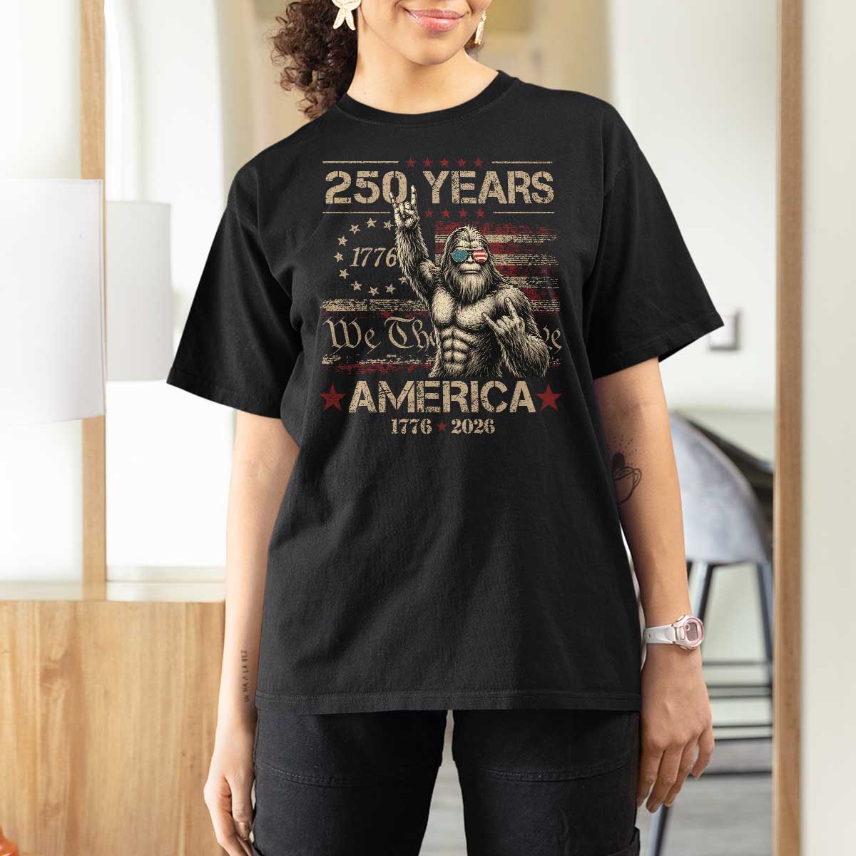 Bigfoot Sasquatch USA 250th Anniversary T Shirt For Women Retro 250 Years 1776 2026 4th of July Independence Day