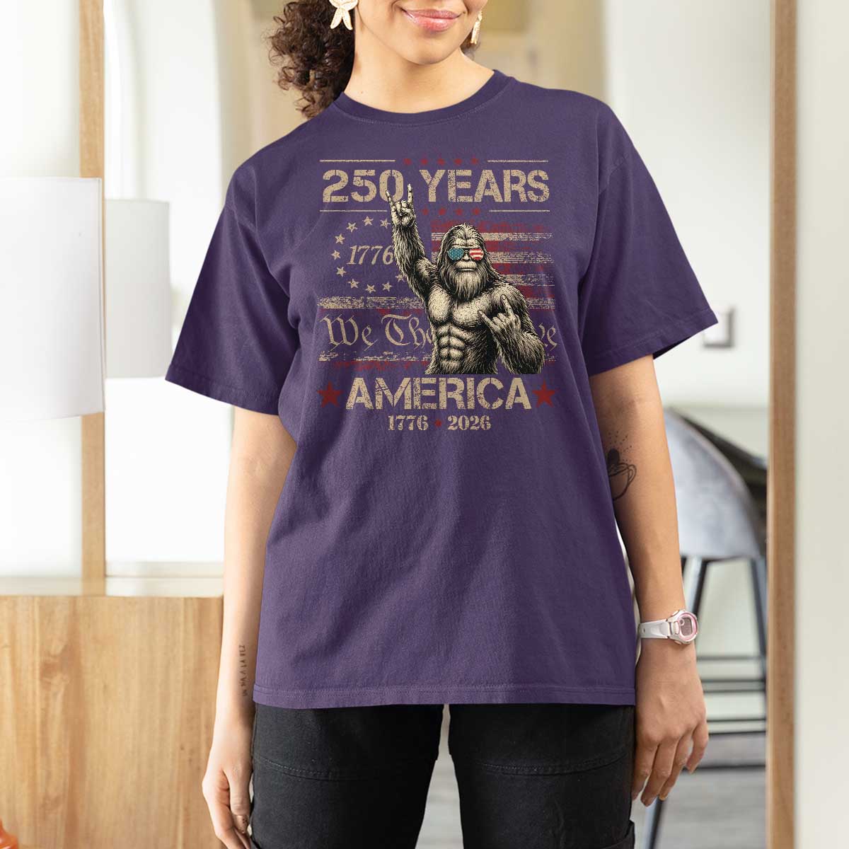 Bigfoot Sasquatch USA 250th Anniversary T Shirt For Women Retro 250 Years 1776 2026 4th of July Independence Day