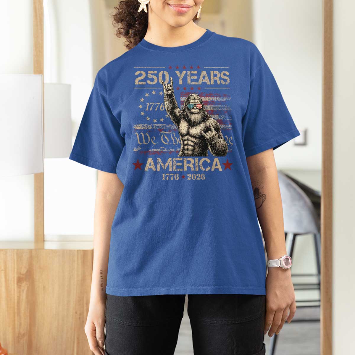 Bigfoot Sasquatch USA 250th Anniversary T Shirt For Women Retro 250 Years 1776 2026 4th of July Independence Day